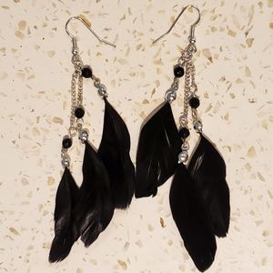 Earrings with black feathers
